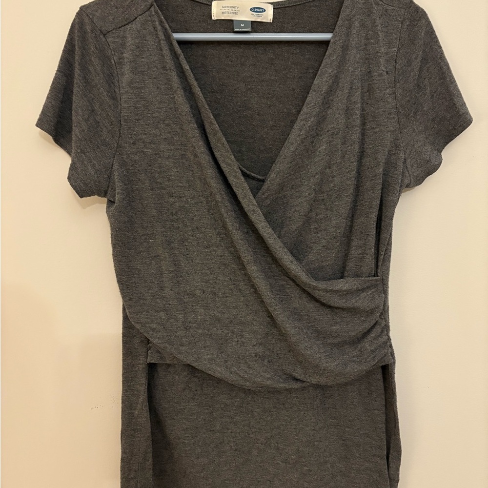 Gray Short Sleeve Maternity Wrap Top